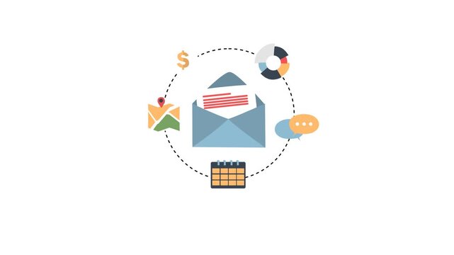 Email marketing strategy and business development icons representing communication and planning