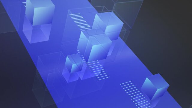 Futuristic blue cubes and geometric shapes modern digital background illustration