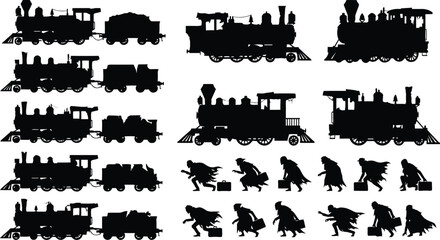 Black and white train and people silhouettes set © MD. SOHAN MIA