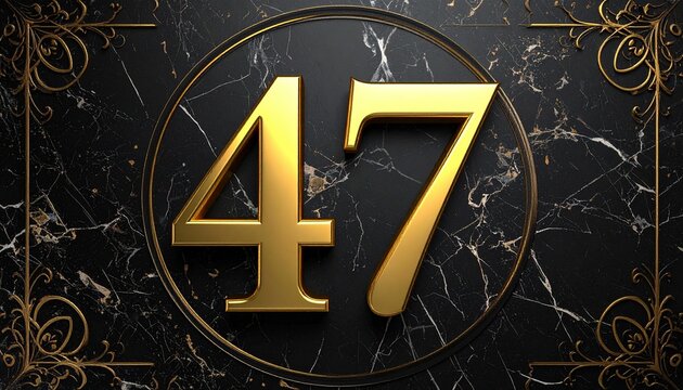 Golden number 47 on marble background.