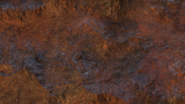 Rusty Volcanic Terrain Texture 3d render.