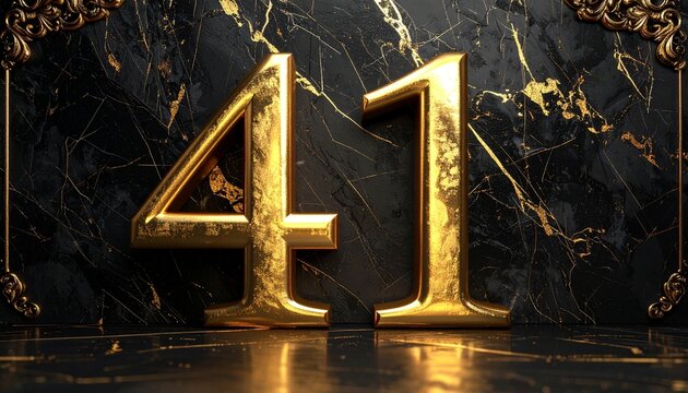 Golden number 41 on marble background.