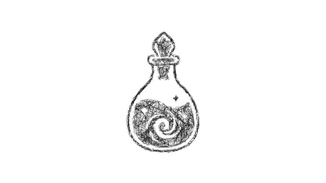 Sketch mystic elixir bottle icon animation - smooth progressive reveal