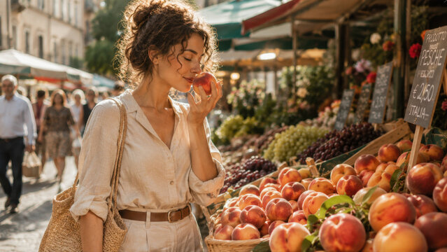 Enjoying fresh fruit at a market