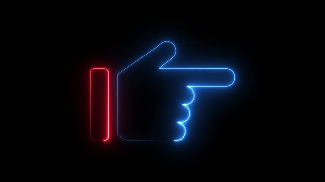 Glowing neon Hand pointing to the right on black background. Hand icon Pointing Right. Direction pointer icon. 4K Video motion graphic animation.