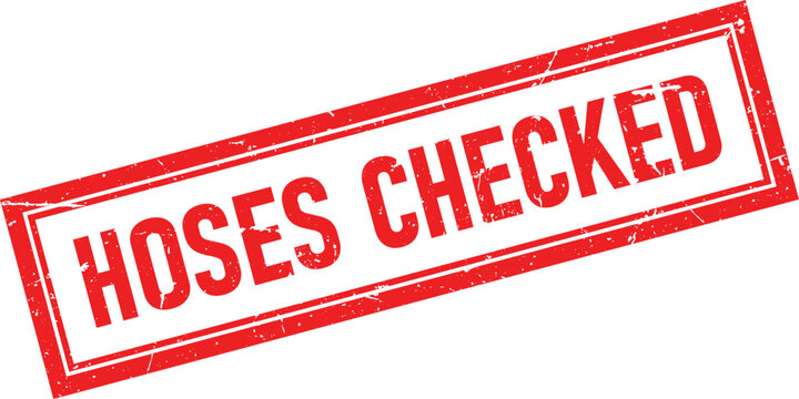 Red ink hoses checked rubber stamp with distressed edges indicating a status or inspection on a white background