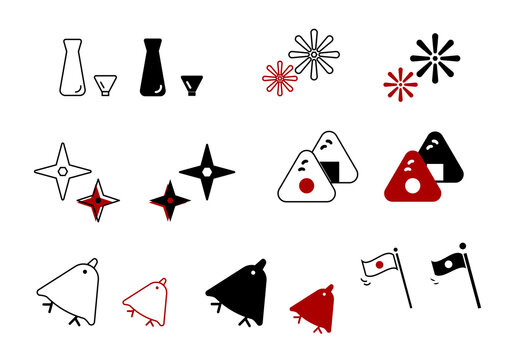 Japanese inspired notification and decorative symbol icons vector set