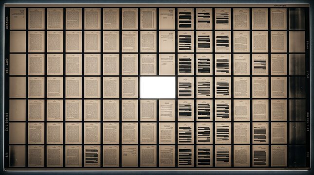 Elegant Vintage Microfiche Sheet with Sharp Sepia Document Frames and Blank Central Copy Space for Retro Archival Research Database Concepts