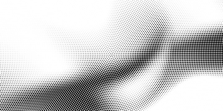 Retro pop art background featuring dynamic black dotted wave distortion. Creative minimalist vector graphic illustration for trendy print banner or poster.