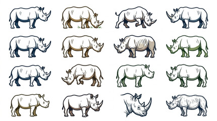 Collection of Rhinoceros Illustrations in Various Poses. © kadal