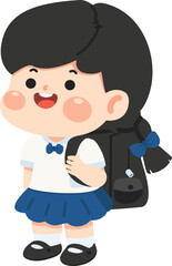 Fototapeta premium Happy Girl Student With Backpack Illustration