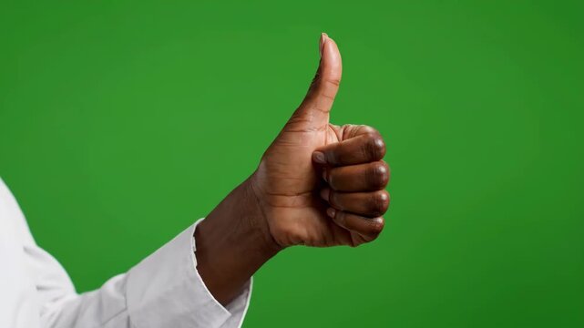 Thumbs Up Gesture with Hand Against Green Background, Expressing Positivity, Approval, Support, and Encouragement Through Clapping Hands