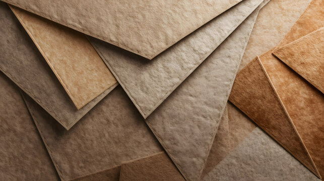 Geometric abstract pattern of overlapping brown and tan felt material layers