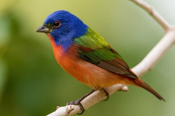 Obraz premium The Painted Bunting Perched on a Branch in Bright Garden Light
