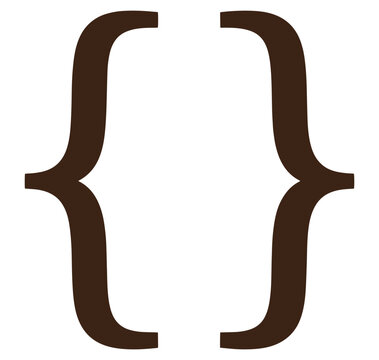 Brown curly bracket symbol for coding or mathematics on white background