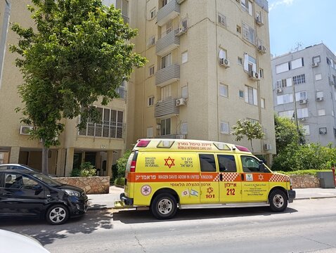 Rishon Lezion, Israel &ndash; 15.06.2026. Magen David Adom ambulance on the street. Israeli Red cross ambulance car.
