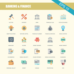 Naklejka premium Modern banking and finance icon set for secure online financial transactions