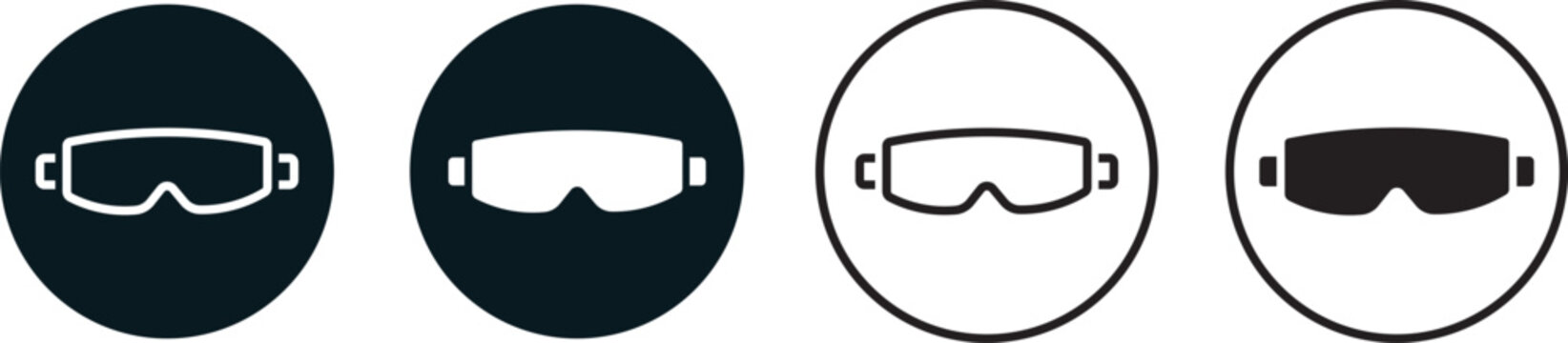 Set of safety glasses icons for industrial workplace safety and personal protective equipment projects, containing clean flat vector illustration elements.