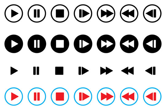 Media player control icon vector illustration. play, pause, stop, record, navigation, and eject symbols. Music player buttons. Video controls. PNG.