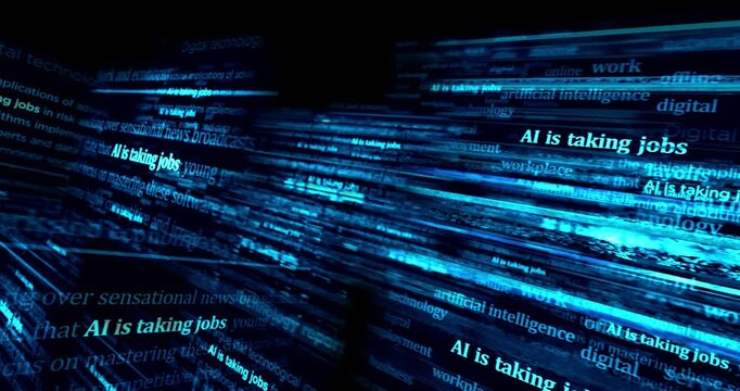 AI is taking jobs Headline news titles international media abstract concept  loop. Seamless and looped 3d animation.