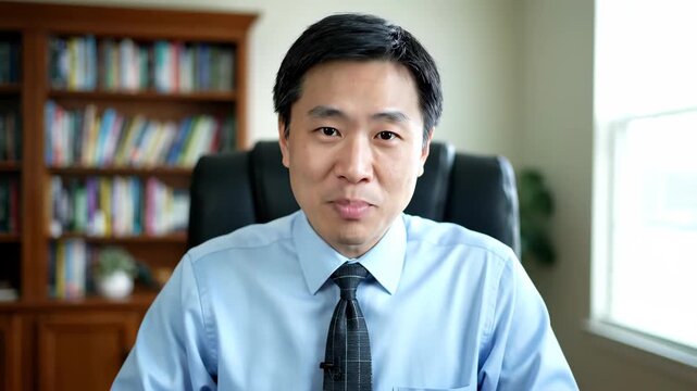 Close up of man in shirt and tie in interior, working man office