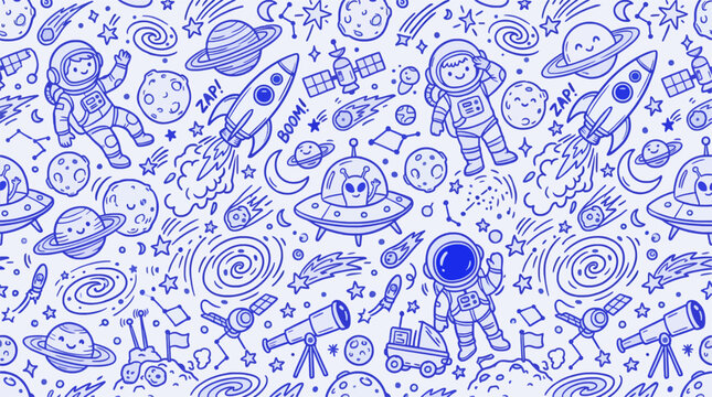 Seamless Space Doodle Pattern Vector Illustration For Commercial Use