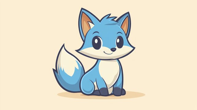 Cute cartoon blue fox sitting