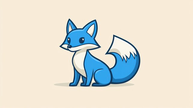Cute blue cartoon fox sitting, playful animal illustration, suitable for children's book, kids apparel, or social media