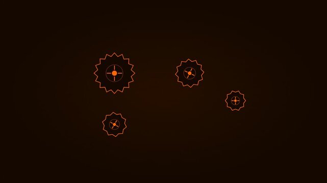 Abstract Digital Technology HUD Interface Featuring Geometric Circular Nodes Connected By Glowing Orange Vector Lines