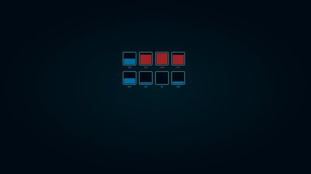 Minimalist Digital Data Visualization Interface Featuring Sequential Progress Monitoring Bars On Dark Blue Background