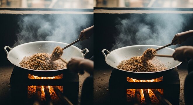 Cooking process overhead view