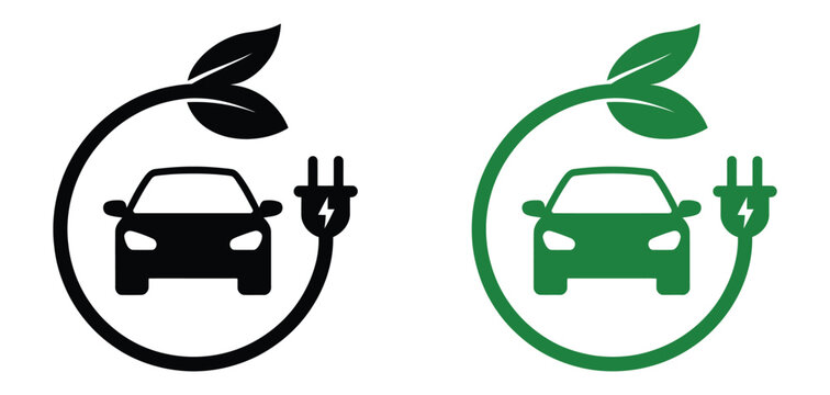 EV Charging Vector Icon with Electric Vehicle, Power Plug, and Charging Station Infrastructure Design