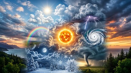 Naklejka premium Dramatic composite of diverse weather and natural elements