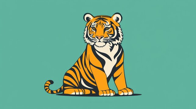 Cute tiger sitting, cartoon style, wildlife illustration, for children's book, or educational material