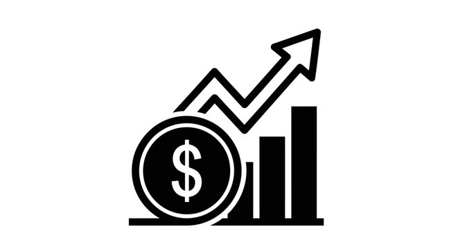 Financial Growth Icon: Dollar Coin and Upward Trend Bar Chart
