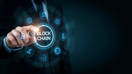 Fototapeta premium Businessman interacting with blockchain technology concept on screen