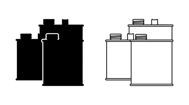 Fuel Can Silhouette And Line Art On White Background
