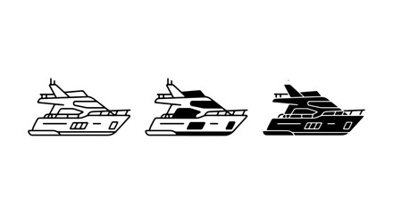 Luxury Yacht Icons Set, Modern Motorboat Vector Graphics, Sleek Watercraft Illustrations for Nautical Themes © Ria