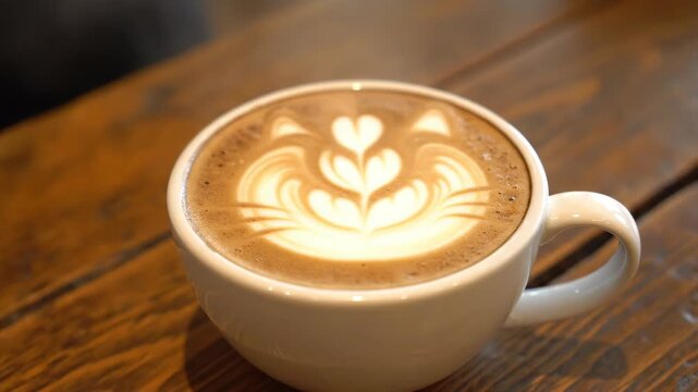 Lava coffee on wooden table, hot latte Lava close-up