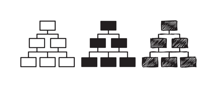 Simple Hierarchical Diagram or Organizational Chart Icon Set