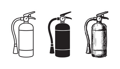 Fire Extinguisher Icon Set in Outline, Solid, and Hand-Drawn Styles © Ірина Гринюк