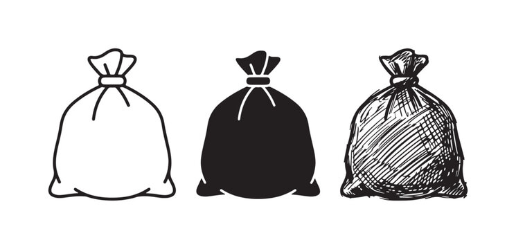Tied Bag or Sack Icon Set