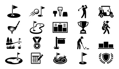 Obraz premium Golf Course Icon with Flag and Ball Hole Symbol Flat Vector Illustration