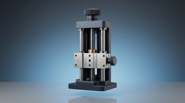 Industrial linear adjuster 3D render, precision positioning mechanism, lead screw adjustment assembly, linear motion alignment component