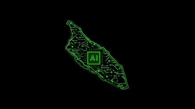 Aruba Country Map Chipset Technology Opener, Suitable for Tech Events, Science Programs, News and Artificial Intelligence Presentations