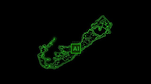Bermuda Country Map Chipset Technology Opener, Suitable for Tech Events, Science Programs, News and Artificial Intelligence Presentations