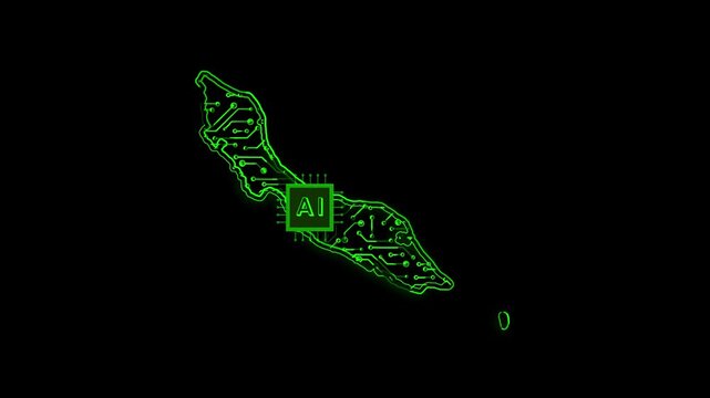 Curacao Country Map Chipset Technology Opener, Suitable for Tech Events, Science Programs, News and Artificial Intelligence Presentations