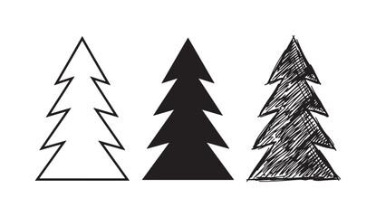 Obraz premium Stylized Evergreen Christmas Tree Icon Set - Outline, Solid, and Hand-Drawn Styles.