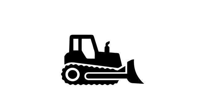 Bulldozer, construction vehicle, heavy equipment, industrial icon, black silhouette