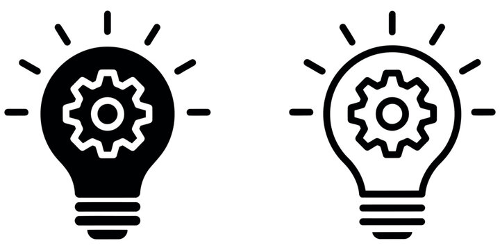 Creative idea and innovation concept with light bulb and gear icon, symbolizing solutions.